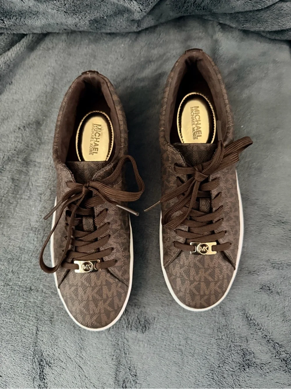 Michael Kors Brown and Gold Logo Lace-Up Sneakers